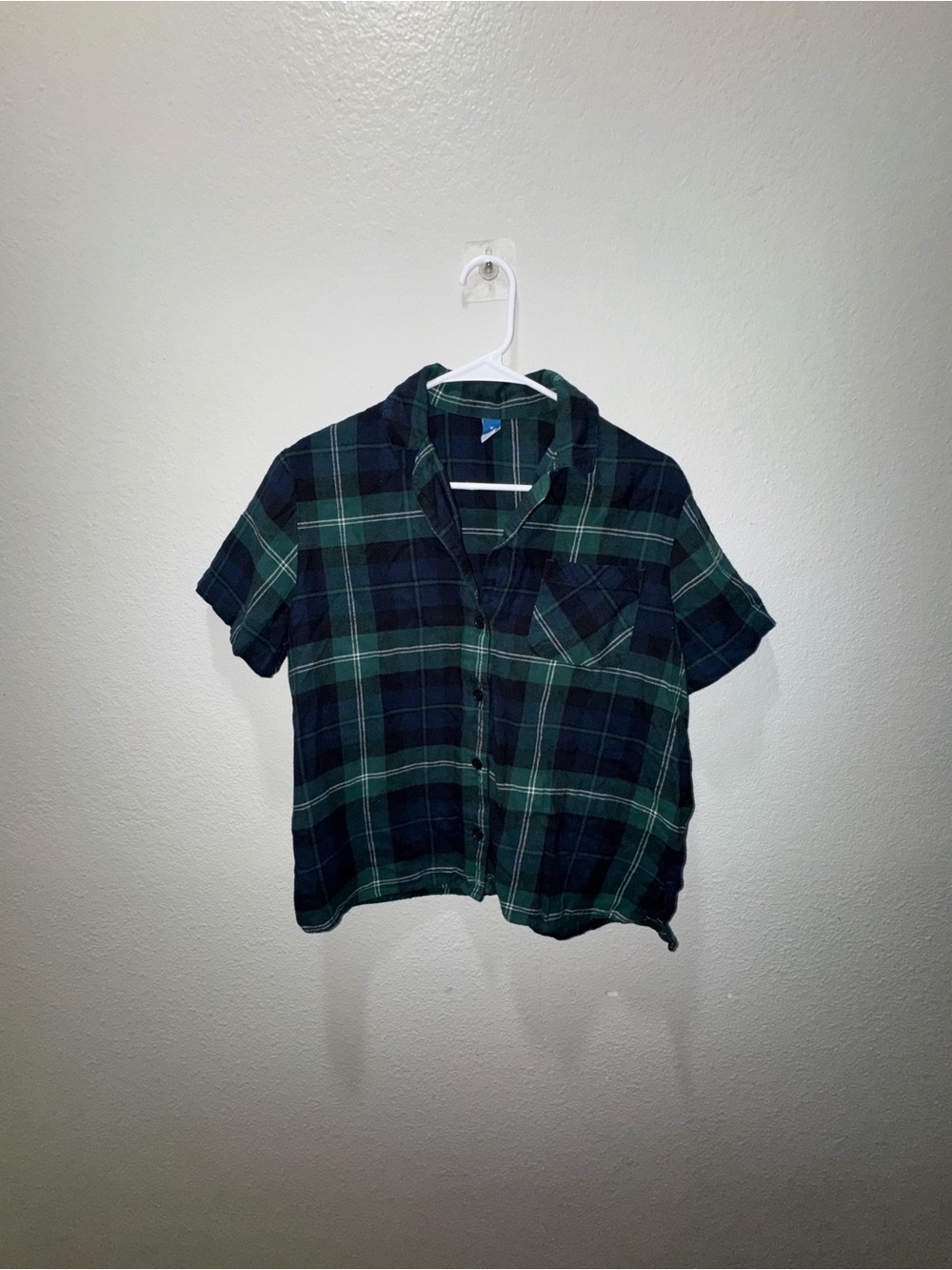 Old Navy Navy & Green Plaid Crop Button-Up Shirt
